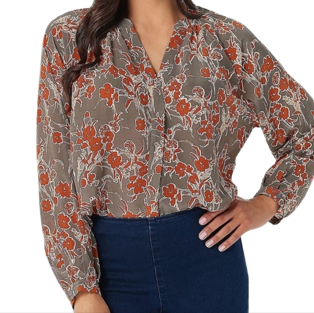 bishop + young Floral Blouse in Orange and Gray